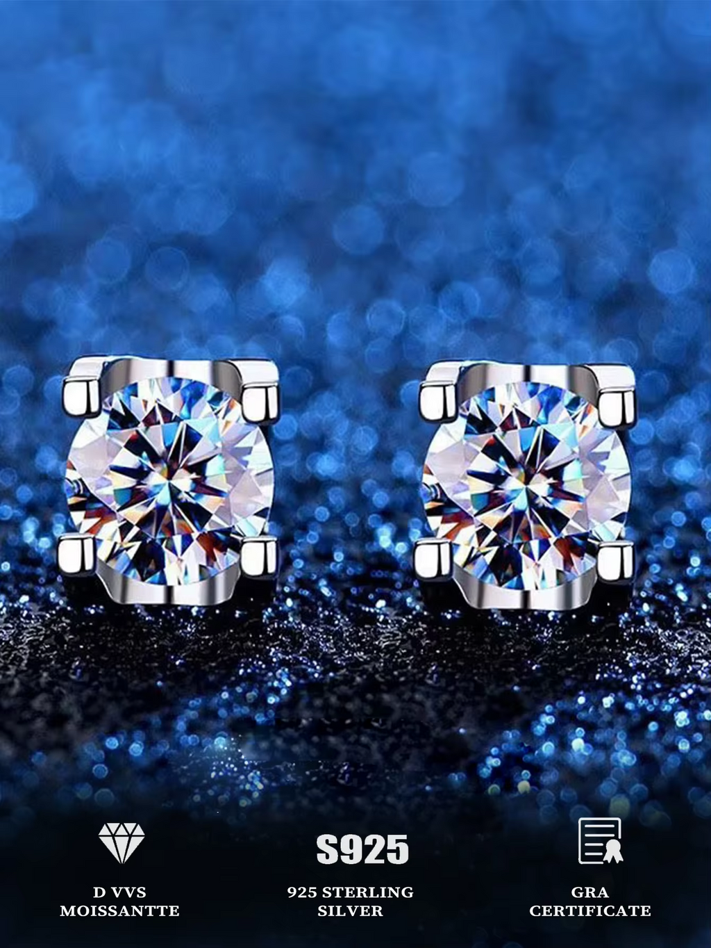 Round Moissanite Stud Earrings 925 Solid Silver Women's Fashion Earrings